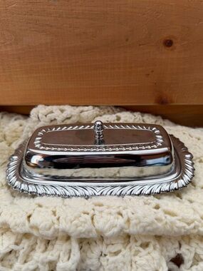Silver Plated Butter Dish with Ornate Edge